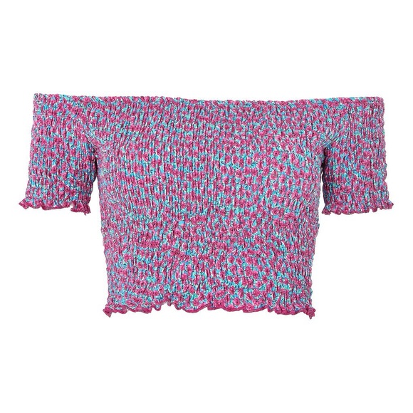 ◾️3/$25 Topshop Shirred Floral Bardot Off The Shoulder Smocked  Top - Picture 7 of 8